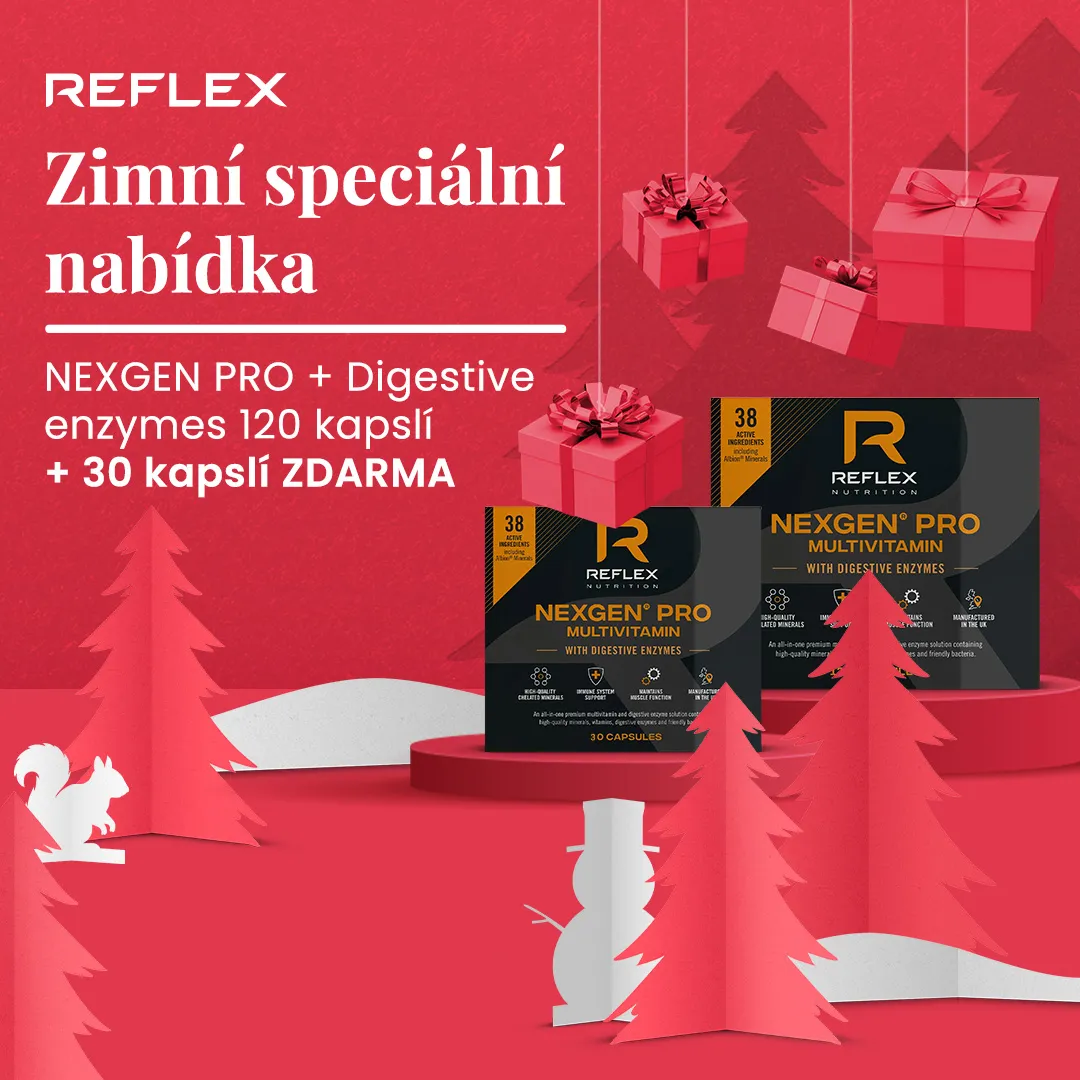 Zimní akce Reflex: K oblíbenému multivitamínu a multiminerálu Nexgen® PRO s enzymy 120 kapslí od nás obdržíte balení 30 kapslí zdarma jako dárek.